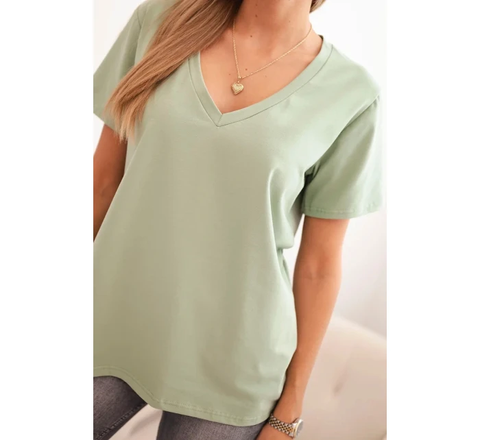 Dámská bavlněná blůza s výstřihem do V a krátkým rukávem tmavě mátová