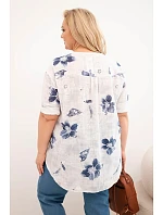 Dámská bavlněná halenka Plus Size s květinovým vzorem bílá