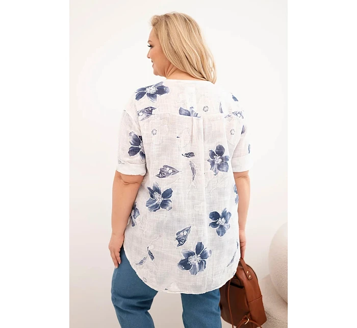 Dámská bavlněná halenka Plus Size s květinovým vzorem bílá