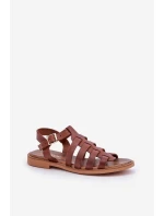 Skórzane Sandały Na Płaskim Obcasie Zazoo 3686 Brązowe Skórzane Sandały Na Płaskim Obcasie Zazoo 3686 Brązowe