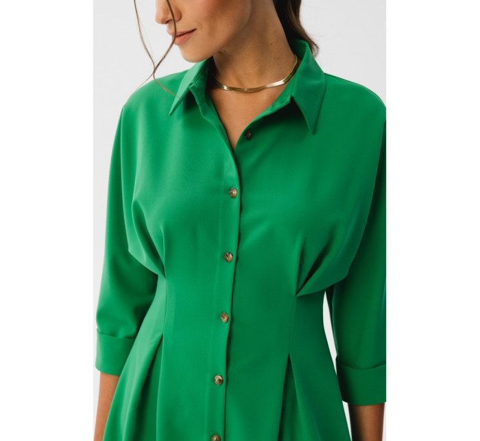 S351 Košeľové šaty s gombíkmi vpredu - zelené