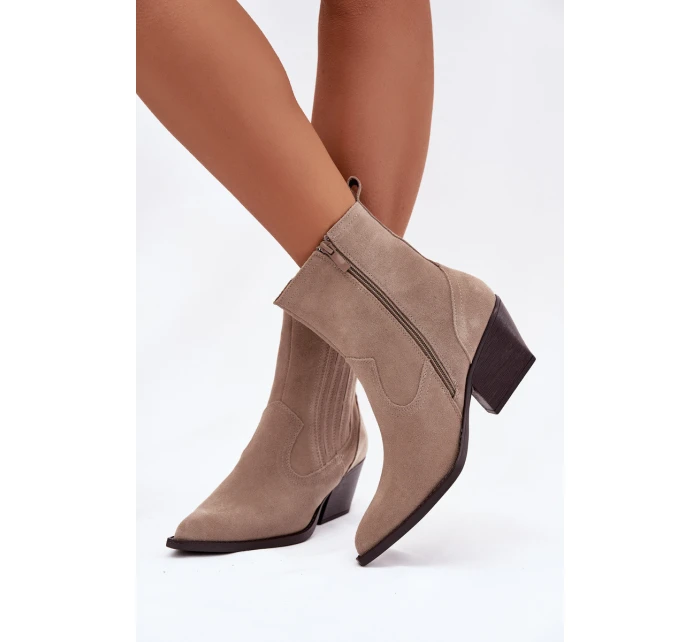 Dámske členkové topánky na podpätku 6350 Beige - Ideálna obuv Dámske členkové topánky na podpätku 6350 Beige - Ideálna obuv