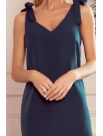 ROSITA - Dámske šaty v fľaškovo zelenej farbe s mašličkami na ramenách as volánikom 306-2 ROSITA - Dámske šaty v fľaškovo zelenej farbe s mašličkami na ramenách as volánikom 306-2