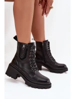 Skórzane Botki Damskie Na Klocku Ocieplane Vinceza 86418 Czarne