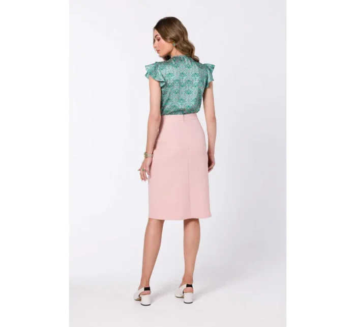 S343 Sukňa áčkového strihu so zavinovacími detailmi - púdrová