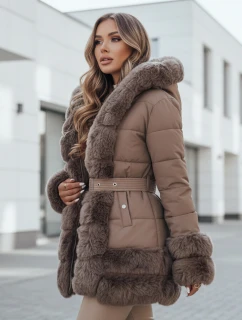 dámská zimní bunda s kožešinou hnědá model 21991150 - Dstreet