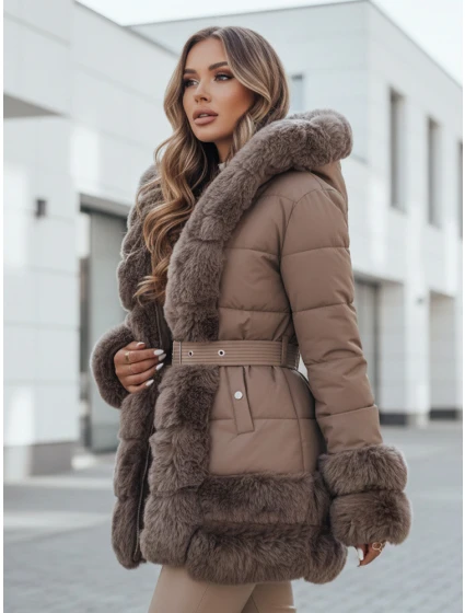 dámská zimní bunda s kožešinou hnědá Dstreet model 21991150 - FashionStreet