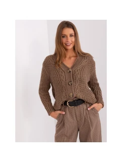 Hnedý dámsky sveter bez gombíkov s kockami (BA-SW-8001-1.16P)