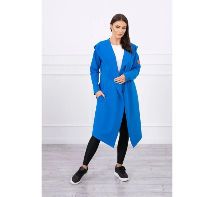 Dlhý kabát s kapucňou nevädzovo modrý