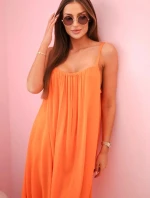 Viskózové šaty bez ramienok oranžové
