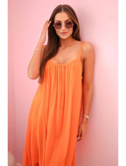 Viskózové šaty bez ramienok oranžové