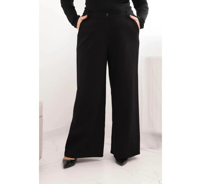 Dámské kalhoty Plus Size se širokou nohavicí a páskem čokoládové Dámské kalhoty Plus Size se širokou nohavicí a páskem čokoládové