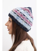 Dámska zimná čiapka s farebným vláknom a elastickou šnúrkou K352 modrá+tmavo ružová