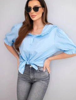 Dámská bavlněná košile s volánkem a zavazováním modrá