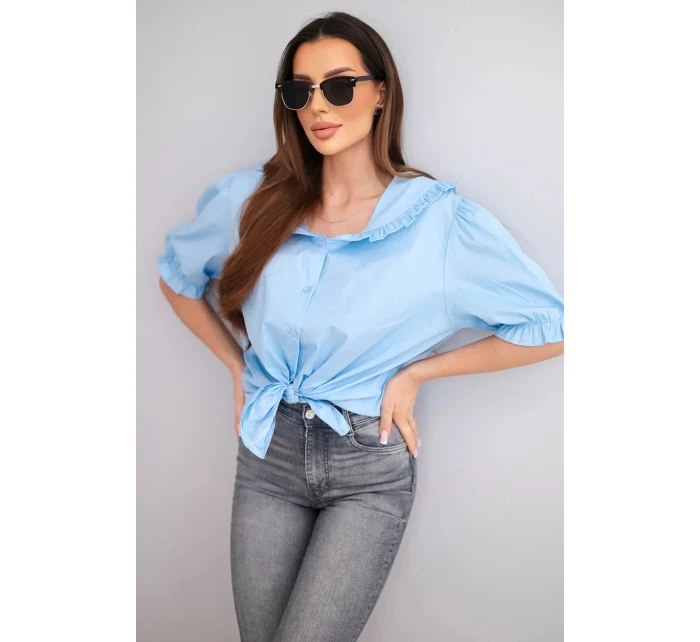 Dámská bavlněná košile s volánkem a zavazováním modrá