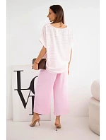 Dámský viskózový komplet s halenkou a širokými kalhotami s gumou v pase růžová model 22173163 - K-Fashion