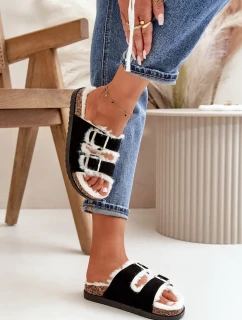 Dámske papuče s prackami a kožušinou Black Ezilena