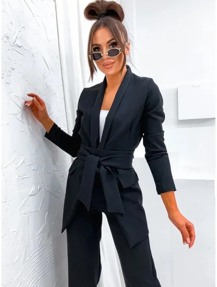 Černý dámský komplet volné sako a široké kalhoty model 19673921 - Moon