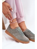 Zamszowe Niskie Sneakersy Damskie Zielone Paliana