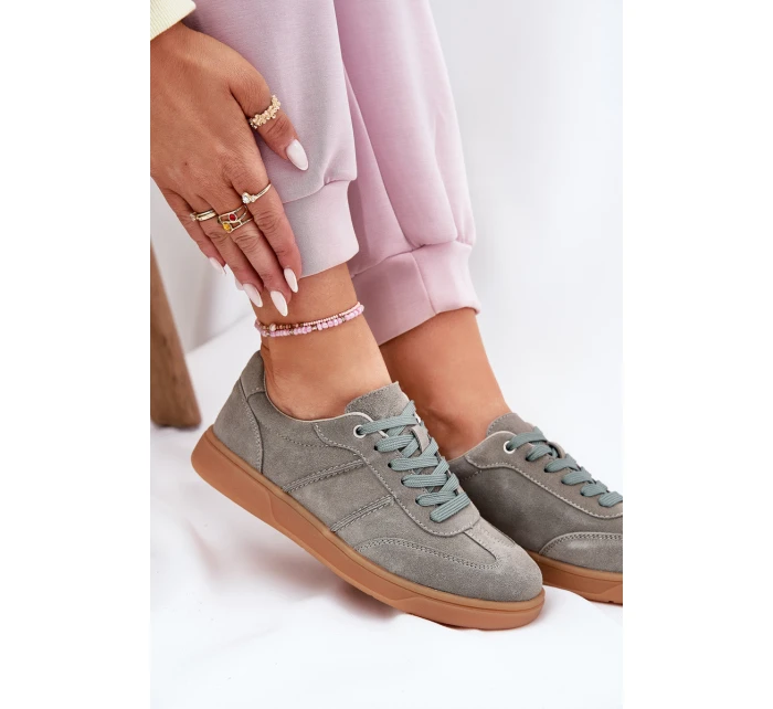 Zamszowe Niskie Sneakersy Damskie Zielone Paliana