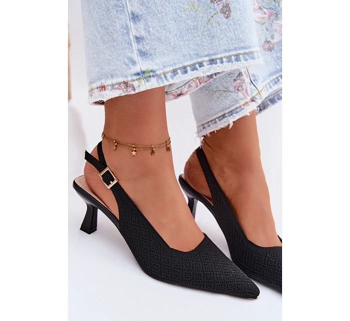 Materiálové sandály na podpatku černé model 22122572 - Boto