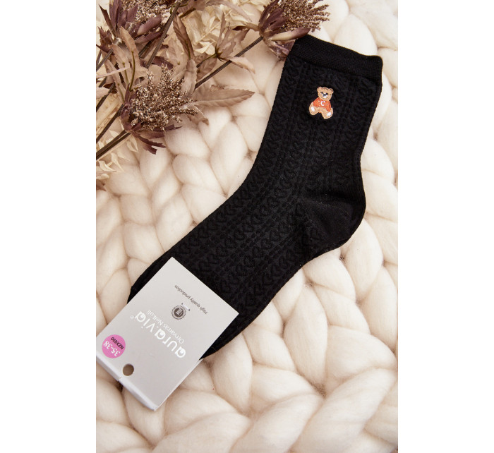 Dámske vzorované ponožky s medvedíkom, čierne