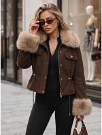 Dámská zimní bunda s kožešinou, čokoládová, FashionStreet TY5705