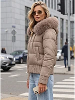 Dámska zimná prešívaná bunda s kožušinou, béžová, FashionStreet TY5830 Dámska zimná prešívaná bunda s kožušinou, béžová, FashionStreet TY5830