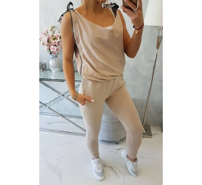 Nohavice/oblek s nápisom selfie beige