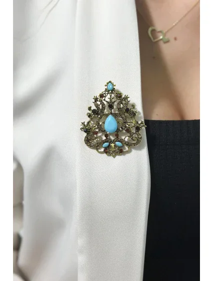 Brošňa XZ459-191 zlato + modrá