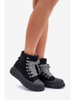 Dámské Zateplené Botky Trapery Na Platformě Černé model 21680175 - EVENTO Dámské Zateplené Botky Trapery Na Platformě Černé model 21680175 - EVENTO