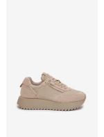 Kožené dámské tenisky na platformě model 21710468 béžové - Artiker