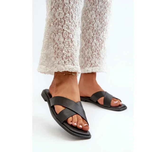 Dámske ploché papuče z ekokože S.Barski Black