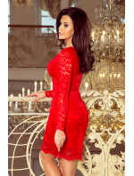 Čipkované šaty s dlhými rukávmi Numoco - červené