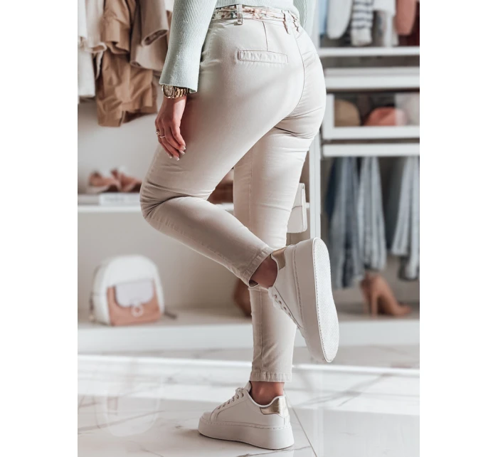 Dámské látkové chinos kalhoty s páskem light beige Dstreet model 21986706 - FashionStreet