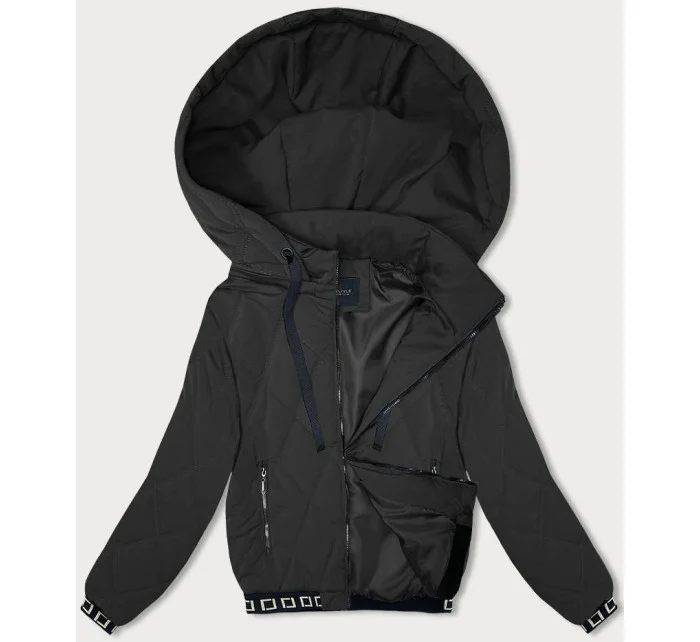 Čierna prešívaná bunda s ozdobnými sťahovacími lemami (16M9085-392)