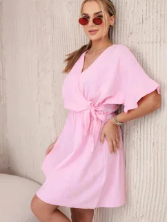 Mušelínové šaty s pásom svetloružové