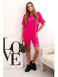 Dámska bavlnená súprava s krátkym rukávom a šortkami fuchsiová