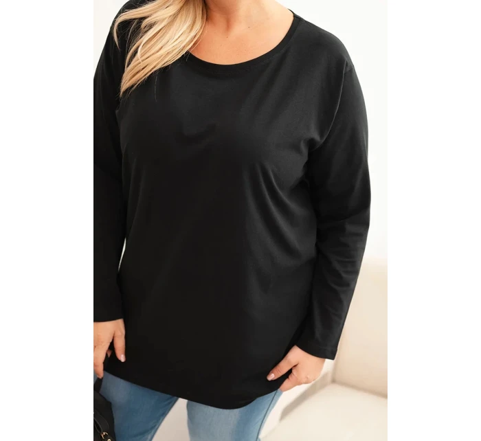 Dámská blůza Plus Size bavlněná s kulatým výstřihem černá