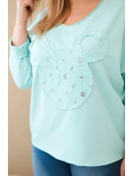 Dámske bavlnené Plus veľkosť V-neck blúzka Mint Dámske bavlnené Plus veľkosť V-neck blúzka Mint