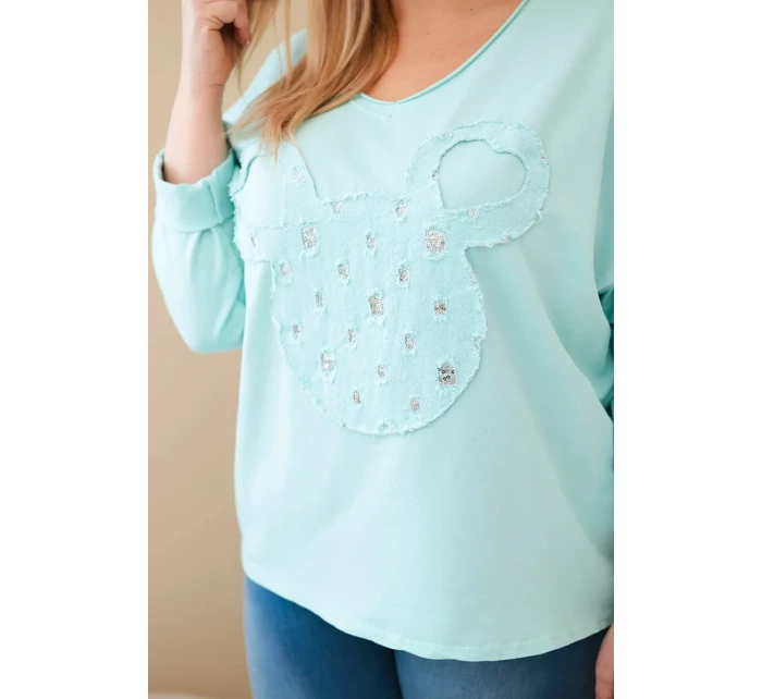 Dámske bavlnené Plus veľkosť V-neck blúzka Mint Dámske bavlnené Plus veľkosť V-neck blúzka Mint