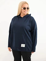 Dámska mikina Plus Size z viskózy s kapucňou a klokaním vreckom, námornícka modrá