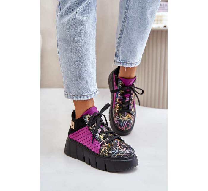 Skórzane Sneakersy Na Platformie Maciejka 06767-15 Fuksja