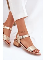 Kožené Dámské Sandály Na Podpatku model 21694741 Zlaté - Maciejka