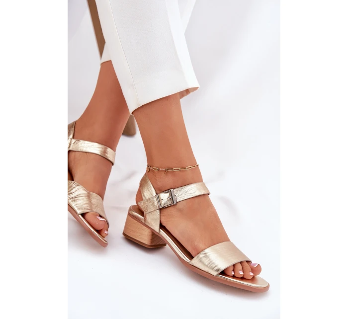 Kožené Dámské Sandály Na Podpatku model 21694741 Zlaté - Maciejka