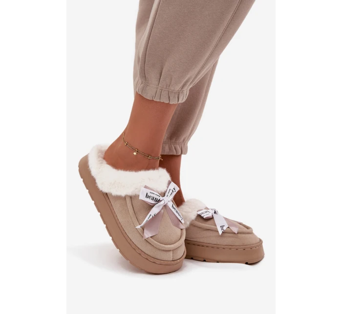 Kapcie Damskie Z Futerkiem I Kokardką Beżowe Fenella Kapcie Damskie Z Futerkiem I Kokardką Beżowe Fenella