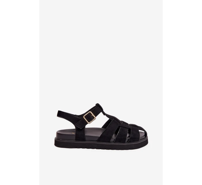 Dámské sandály Římské s zlatým sponou na platformě Černé Terelina Dámské sandály Římské s zlatým sponou na platformě Černé Terelina