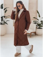 Dámský prošívaný dlouhý kabát hnědý Dstreet model 21990538 - FashionStreet