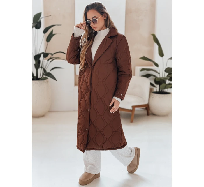 Dámský prošívaný dlouhý kabát hnědý Dstreet model 21990538 - FashionStreet