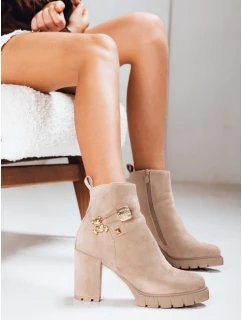 Dámské semišové kozačky na podpatku béžové Dstreet model 21994356 - FashionStreet